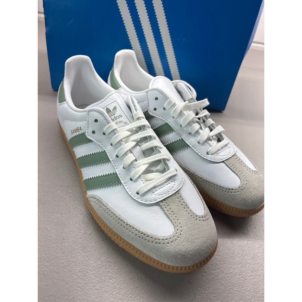 New adidas Samba OG J White Silver Green JP5479 Youth Size 5 With Box - Picture 3 of 8